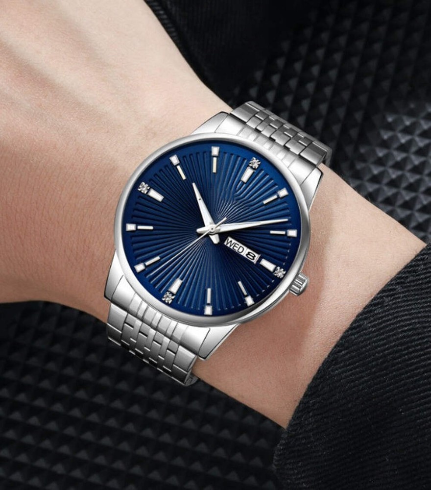 Stylish Men's Quartz Watch with Steel Band and Calendar Feature, Simple Design