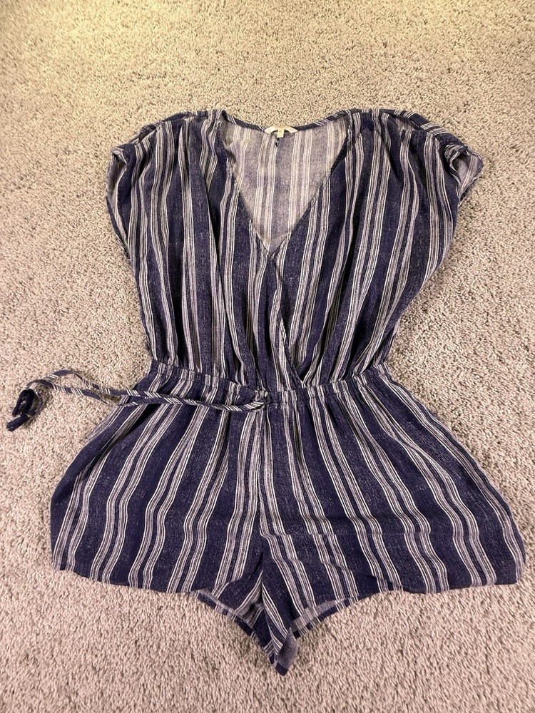 Hawaiian Tropic Women’s Romper Blue and White Striped Size XL