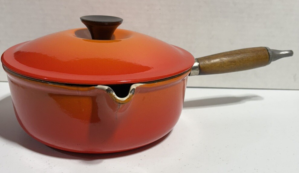 Vintage Le Creuset Flame Orange Cast Iron Saucepan 20 Made in France