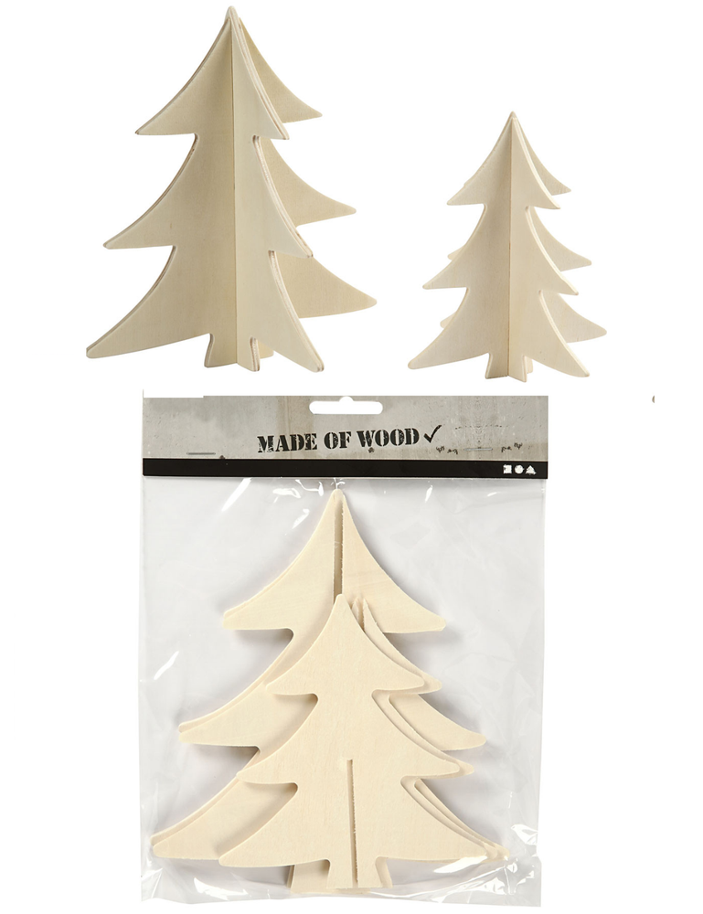 2 x DIY Paint & Decorate 3D Blank Wooden Christmas Trees 13cm & 18cm Decorations