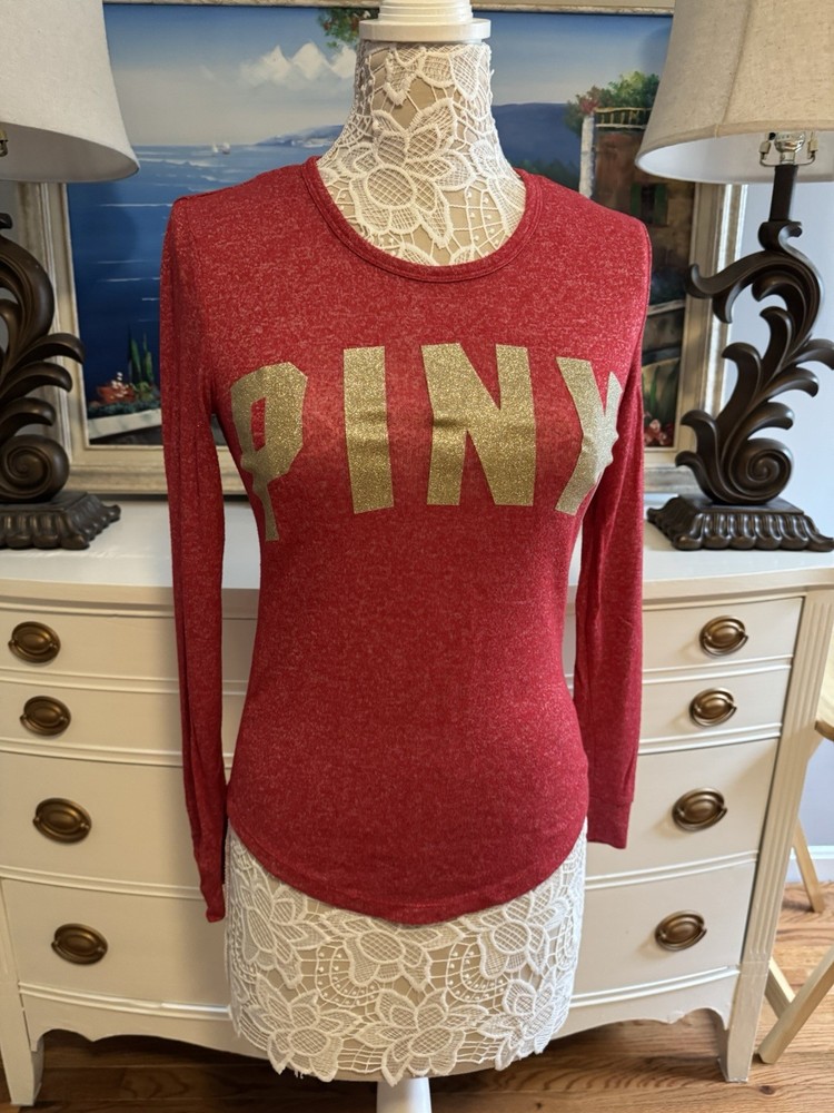 Victoria's Secret Red Christmas Pink Long Sleeve Sleep Tee XS