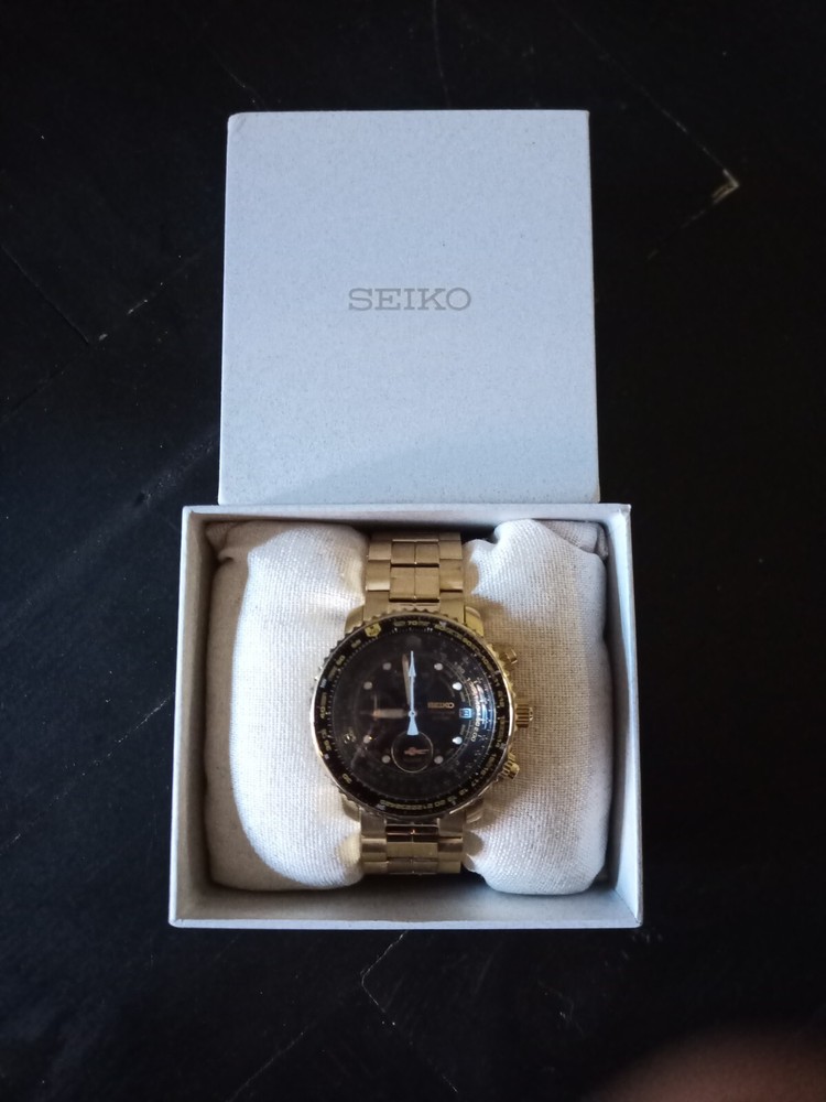 Rare SEIKO Golden Steel Watch Chronograph 200m Flightmaster 33P9-BI