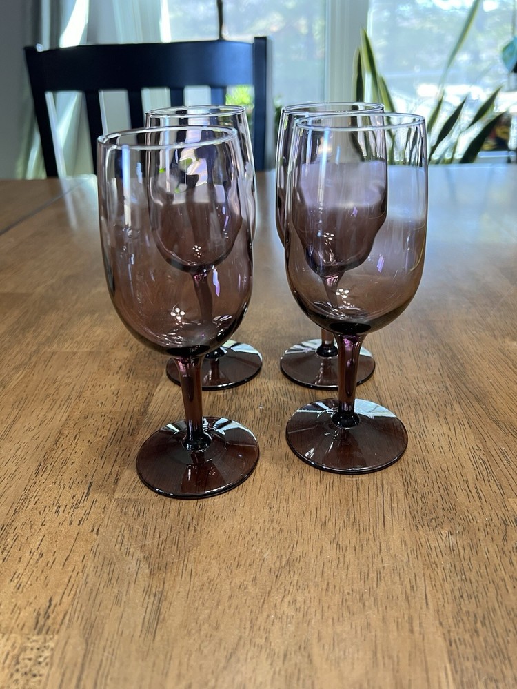 Set of 4 Vintage MCM Amethyst Purple Small Wine Glasses Stemware