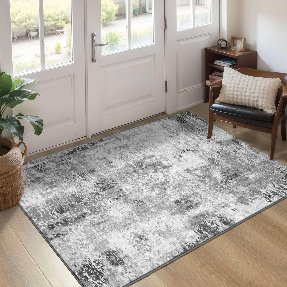 Entryway Rug 3X5 Grey Bedroom Area Rug Washable Non Slip Abstract Boho Rugs for