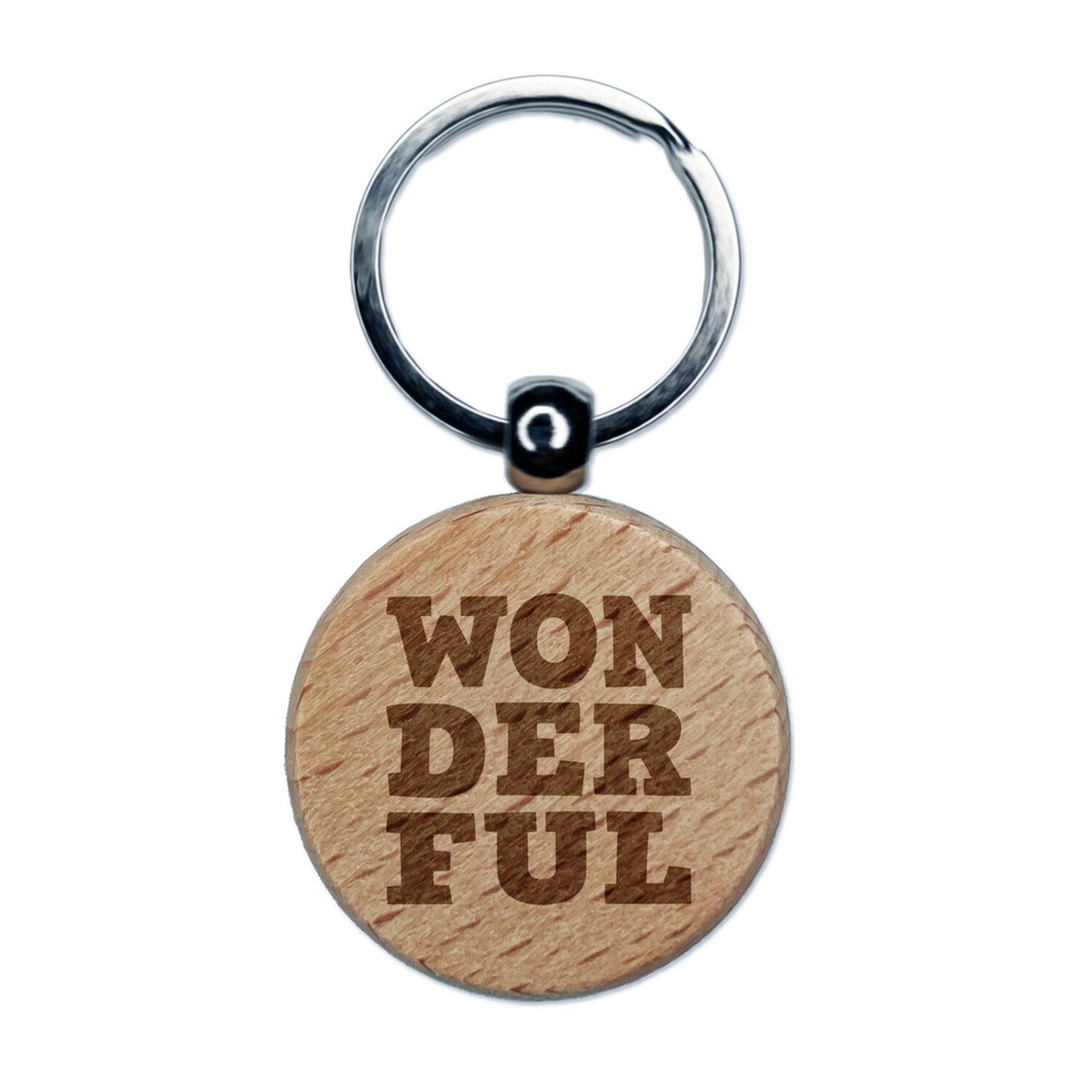 Wonderful Stacked Fun Text Engraved Wood Round Keychain Tag Charm