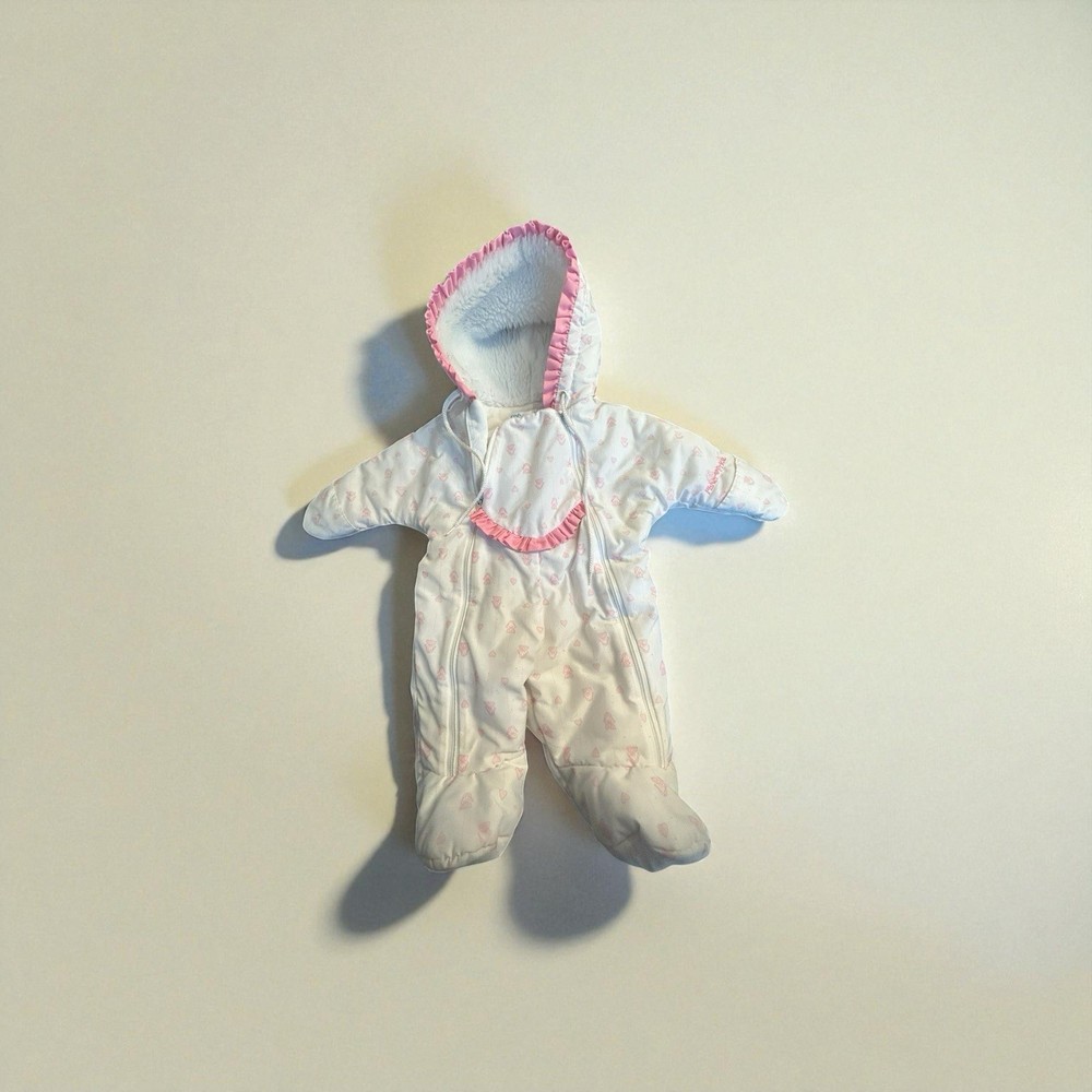 Vintage Fisher Price Baby Snowsuit 3-6M Pink Hearts Hooded Bunting USA