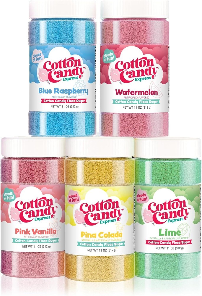 5-Flavor Cotton Candy Pack - 11oz Jars, Lime, Watermelon, Pina Colada