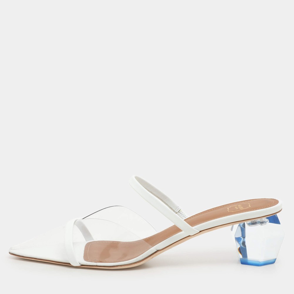 Malone Souliers TransparentWhite Leather and PVC Lana Pumps Size 39