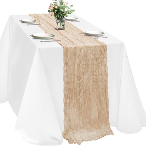 Cheesecloth Table Runner, 120 inch 10ft Boho Rustic Gauze Cheese Champagne Gold