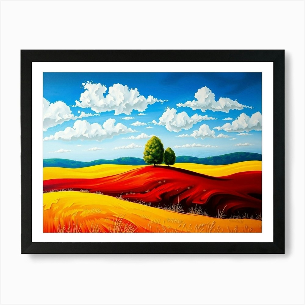 Two Trees in Field Framed Wall Art Canvas Print Poster  