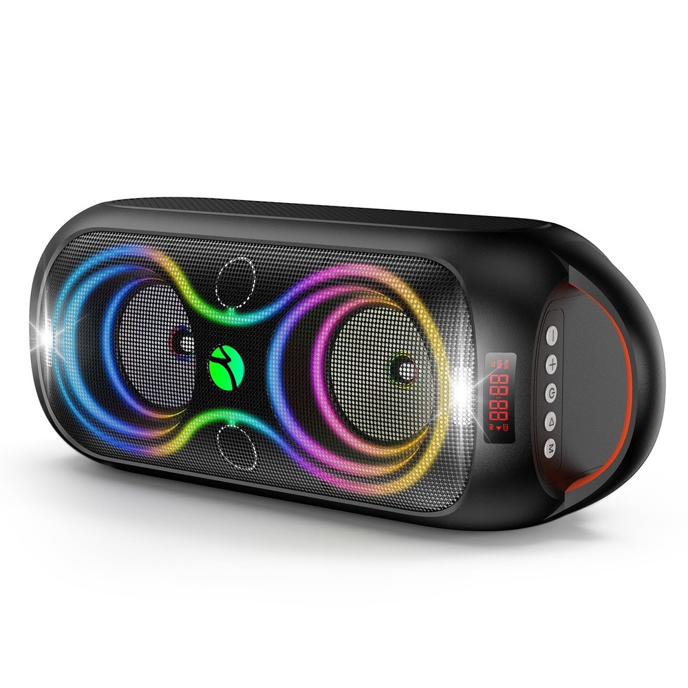 Wireless TWS Bluetooth Speaker with Beat Sync LED Lights 120dB Loud Stereo Sound
