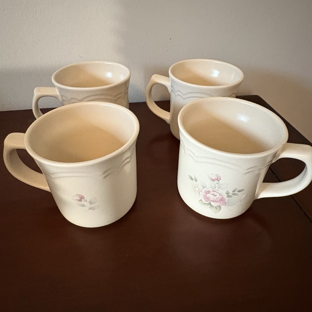 Pfaltzgraff Tea Rose 4-Piece Mug Set Floral Design No Chips or Cracks  