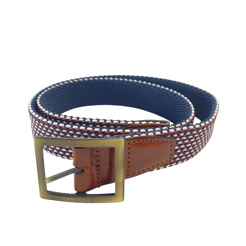 TED BAKER Reversible Elastic Webbed Belt in Red Blue Cream Sizes S/M