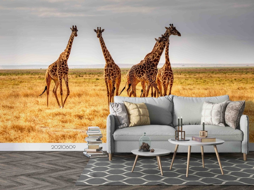 3D Sky Grassland Giraffe Landscape Wall Murals Wallpaper Murals Wall Sticker