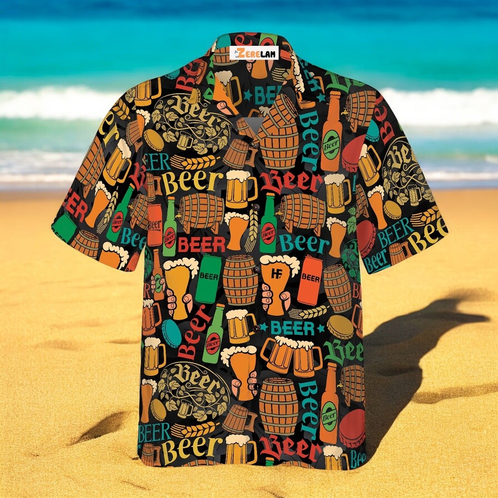 Beer Mug Pattern Hawaiian Shirt For Men US Size Summer Style New Short Sleeve