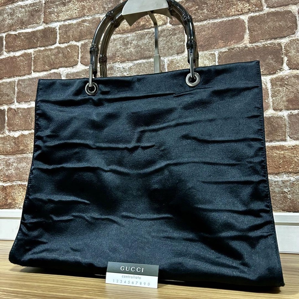 Gucci Vintage Bamboo Tote Black A4 Large Business Handbag