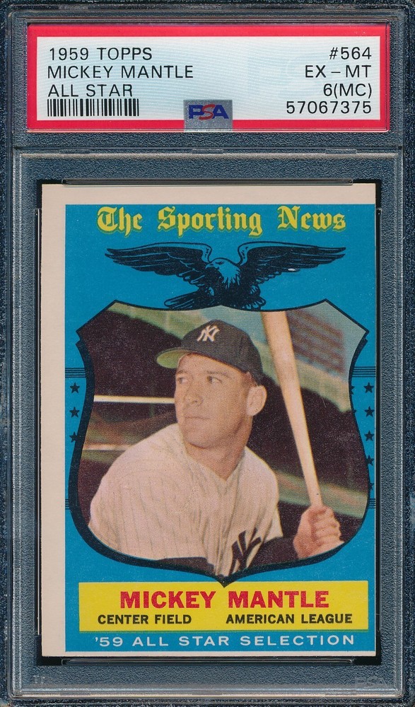 1959 Topps Mickey Mantle ALL STAR PSA 6 MC SHARP! #564 Vintage Yankees