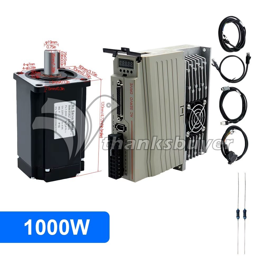 80AST-A1C04025 1000W 3.8NM AC Servo Motor Kit with AC Servo Drive for Engraver #