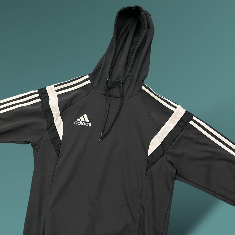 Adidas Active Wear Hoodie 3 Stripes Black Grey Size S VGC Embroidered Logo