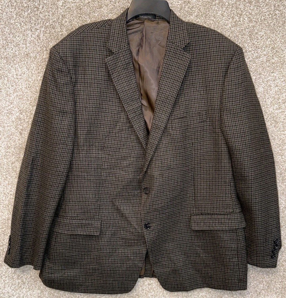 Lauren Ralph Lauren Mens 48R Brown Houndstooth Wool Sport Coat Blazer Jacket