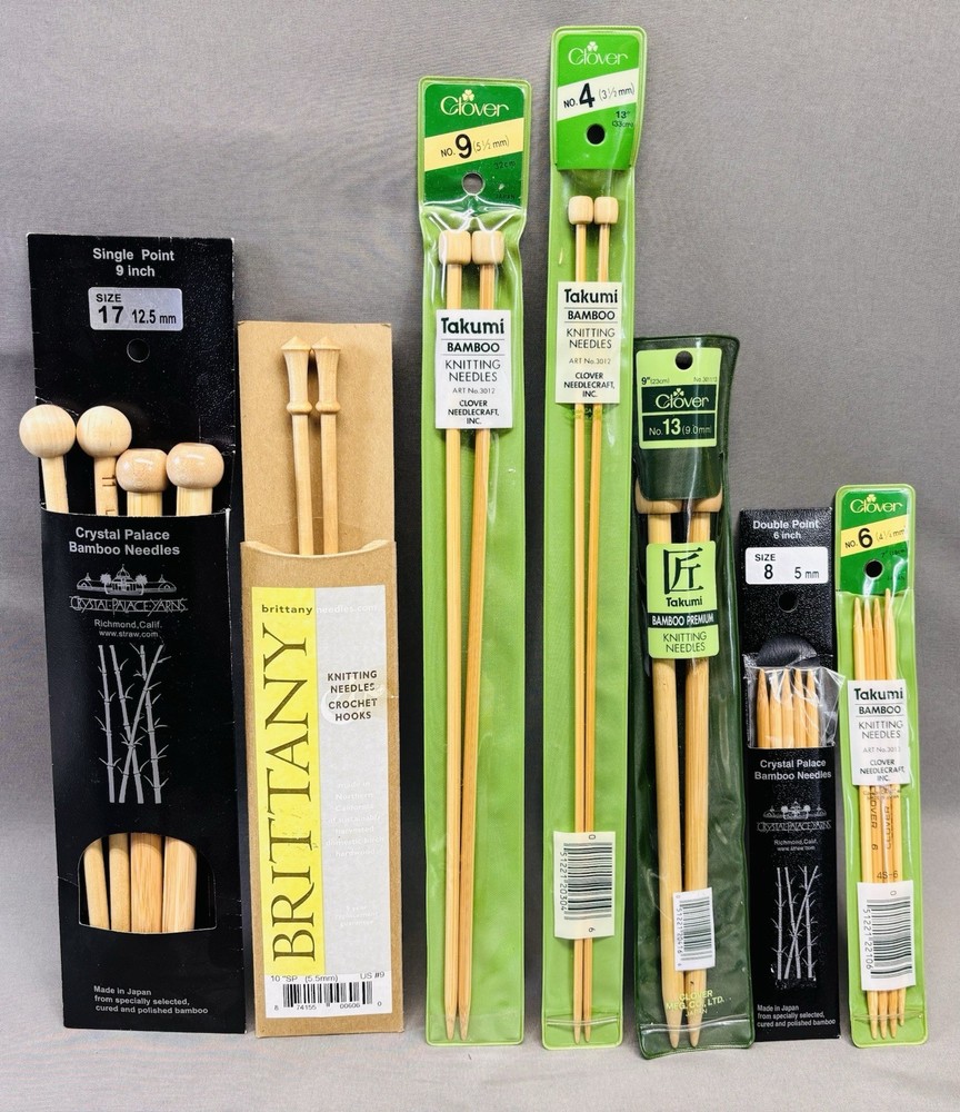 Bamboo Knitting Needles Lot Clover Takumi Brittany Crystal Palace Mixed Sizes