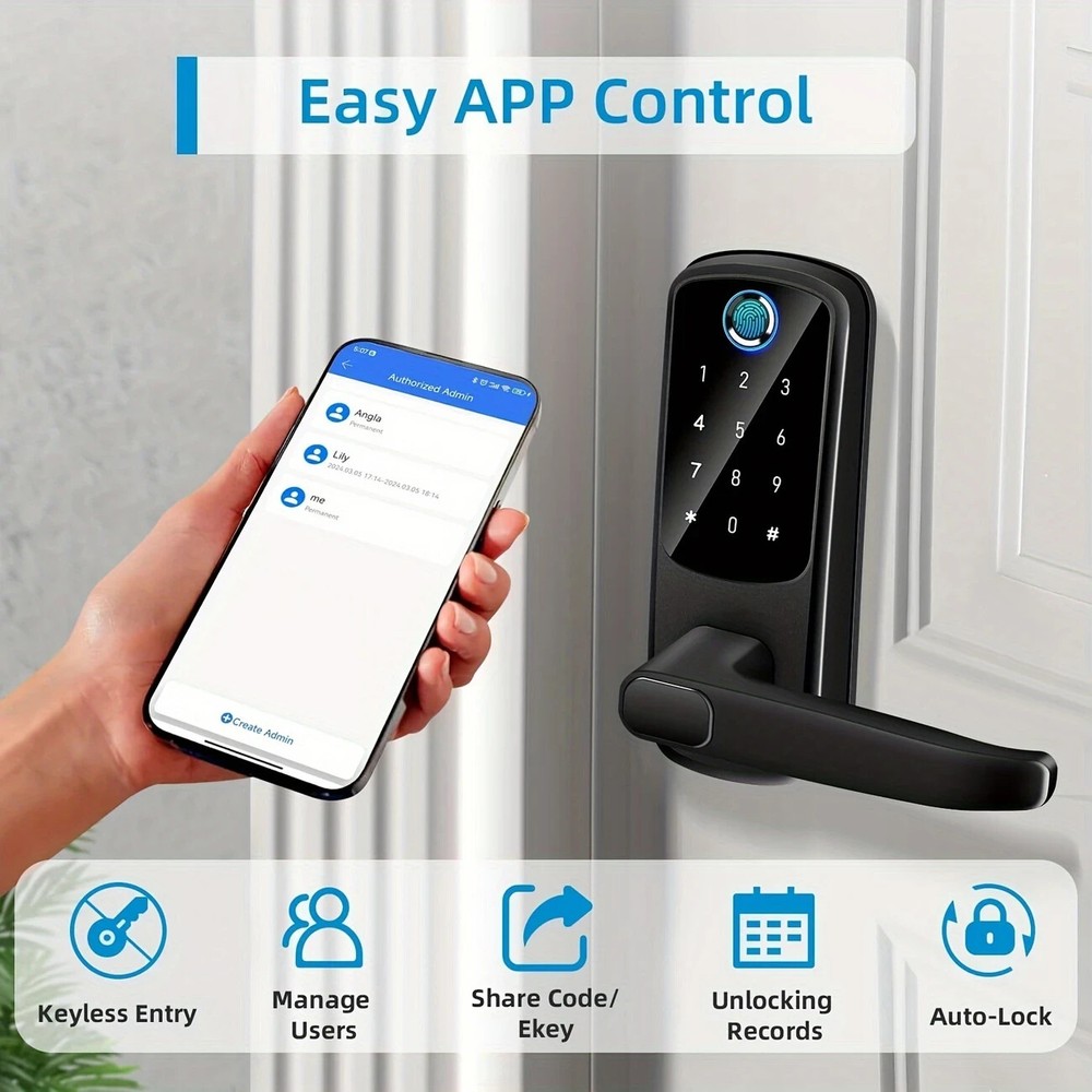 8-in-1 Smart Keyless Door Lock with Fingerprint Keypad and Handle  