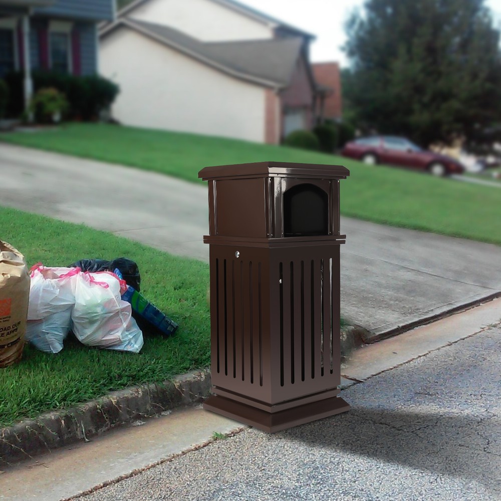 Retro 40l Garbage Can Open-top Trash Can Bin Patio Park Courtyard with Flip Lid