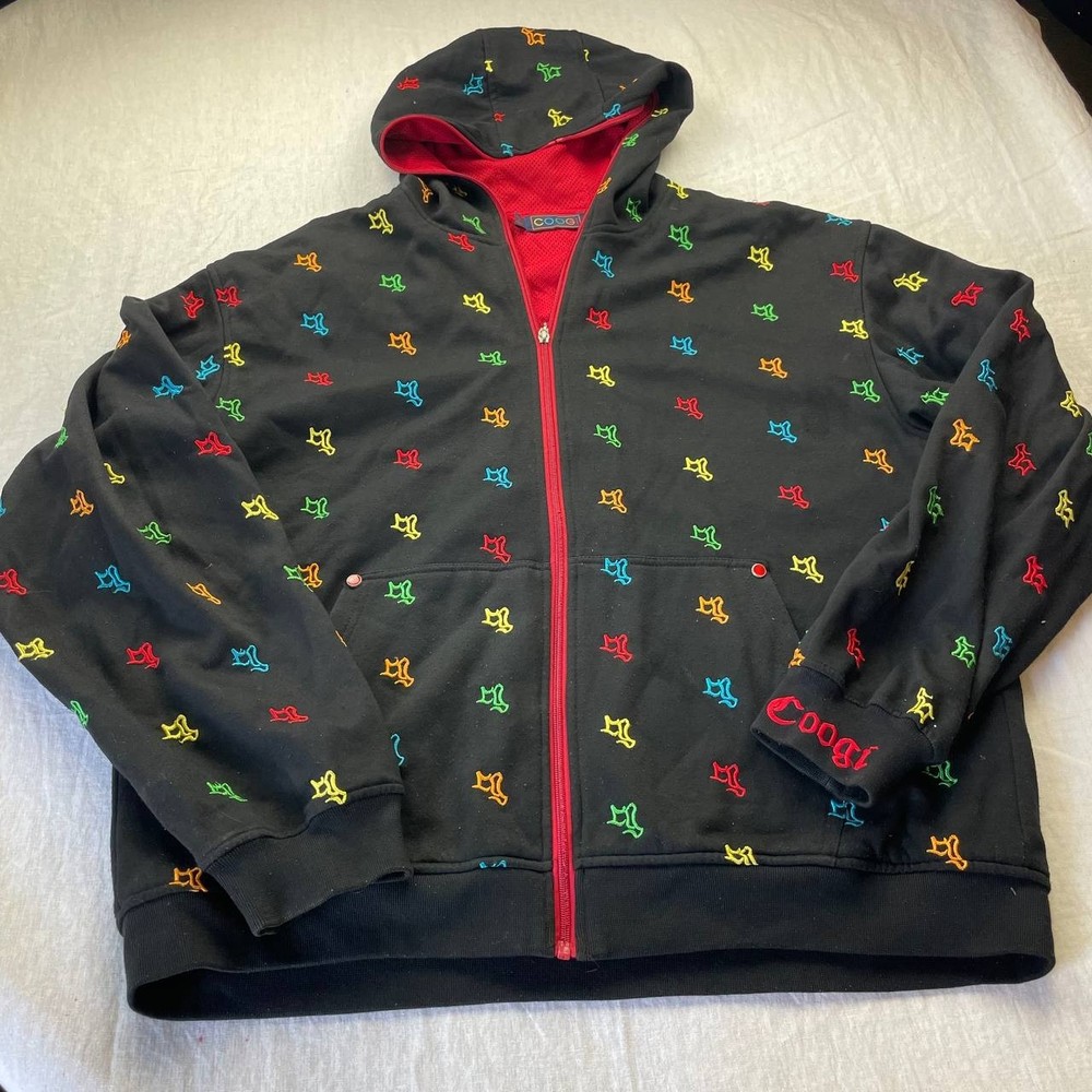 Vintage Coogi Hoodie Sweatshirt Mens Size 4XL Black Embroidered Full Zip Grunge