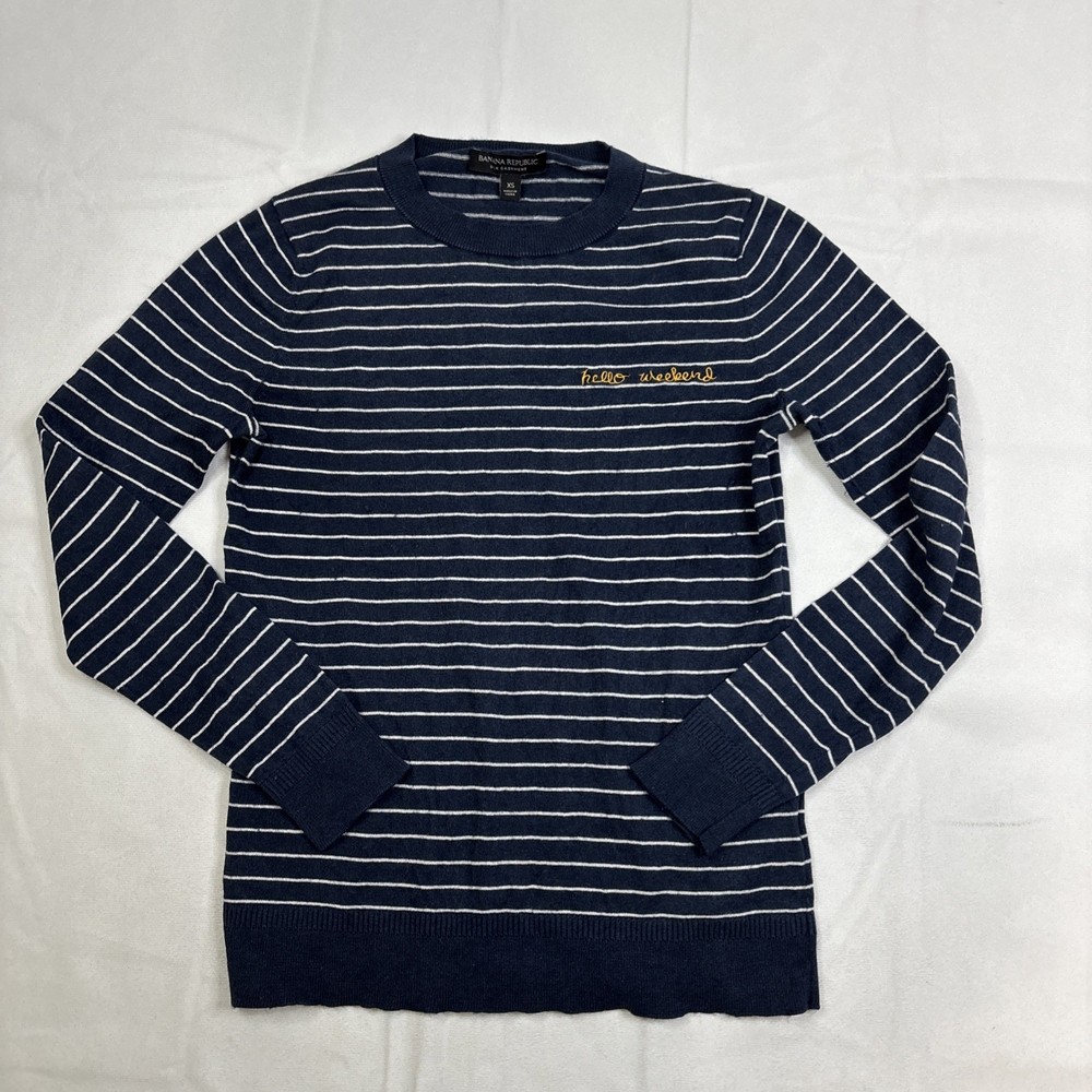 Banana Republic Sweater Women’s XS Navy Cashmere Silk Hello Weekend Striped