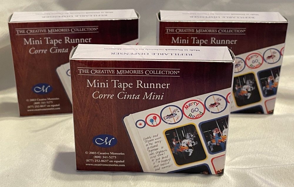 NEW - Lot of 3 Creative Memories Mini Tape Runner - 20 ft -  Double Sided