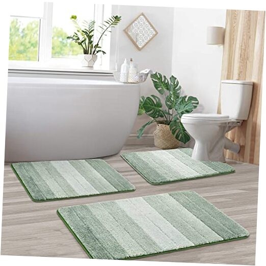3-Piece Ombre Bathroom Rug Set with U-Shaped Mat - Non-Slip Quick-Dry Ultra Soft