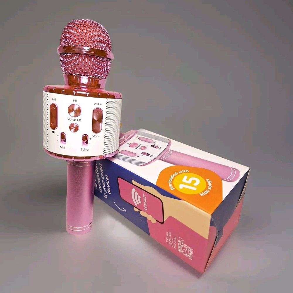 KARAOKE!!! Move2Play Bluetooth Microphone w/ 15 Pre-Loaded Kids Songs - Pink
