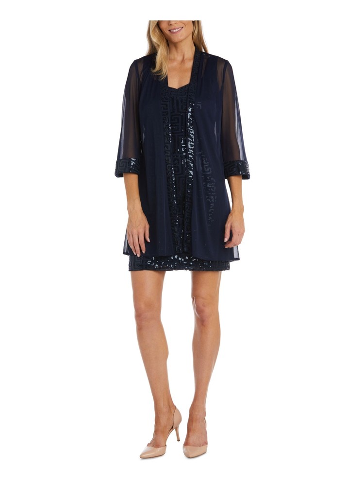 R&M RICHARDS Womens Navy Lined Open Front Jacket Short Dress 10