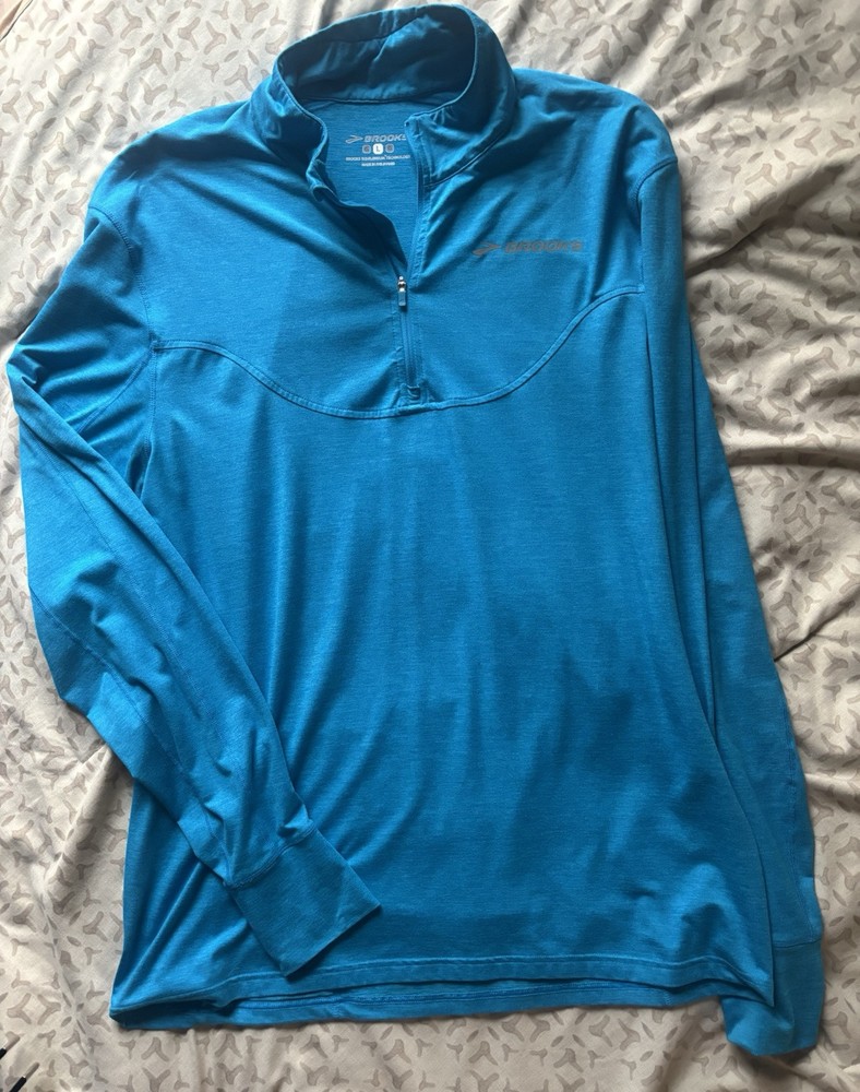 Brooks Performance Quarter Zip Pullover Men's L Running Blue Long Sleeve