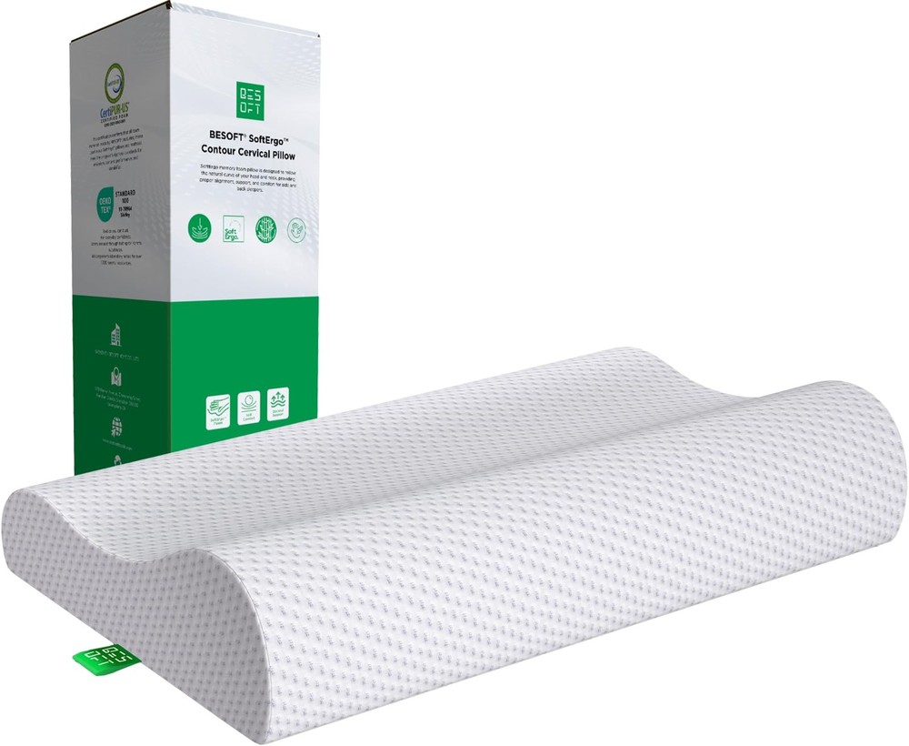 SoftErgo Contour Cervical Pillow – Orthopedic Memory Foam Neck Support for Pain Relief