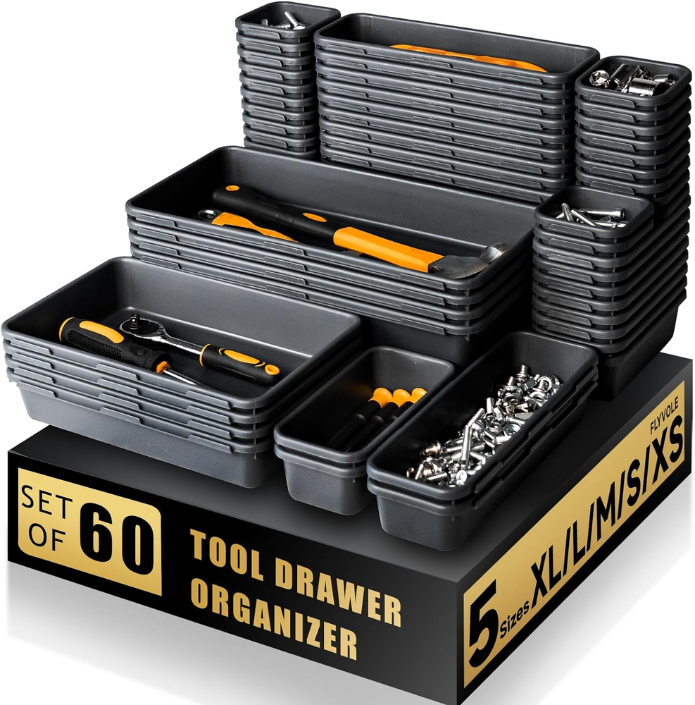 Upgraded 60-Piece Tool Box Organizer Tray for Desk and Drawer Storage