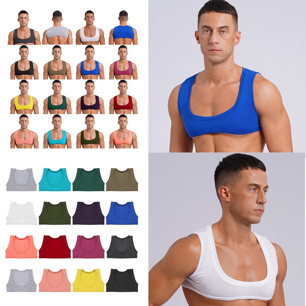 Men's Sleeveless Crop Tank Top Bodybuilding Muscle Tank Top Half Vest Sportwear
