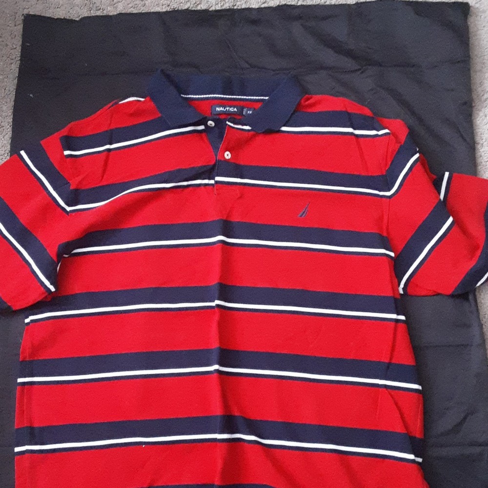 Nautica Men's XXL Red Navy White Striped Polo Shirt Short Sleeve