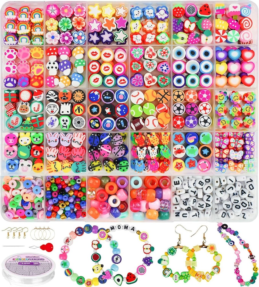 Gionlion 1000PCS Polymer Clay Beads Bracelet Making kit, 24 Style Multicolor