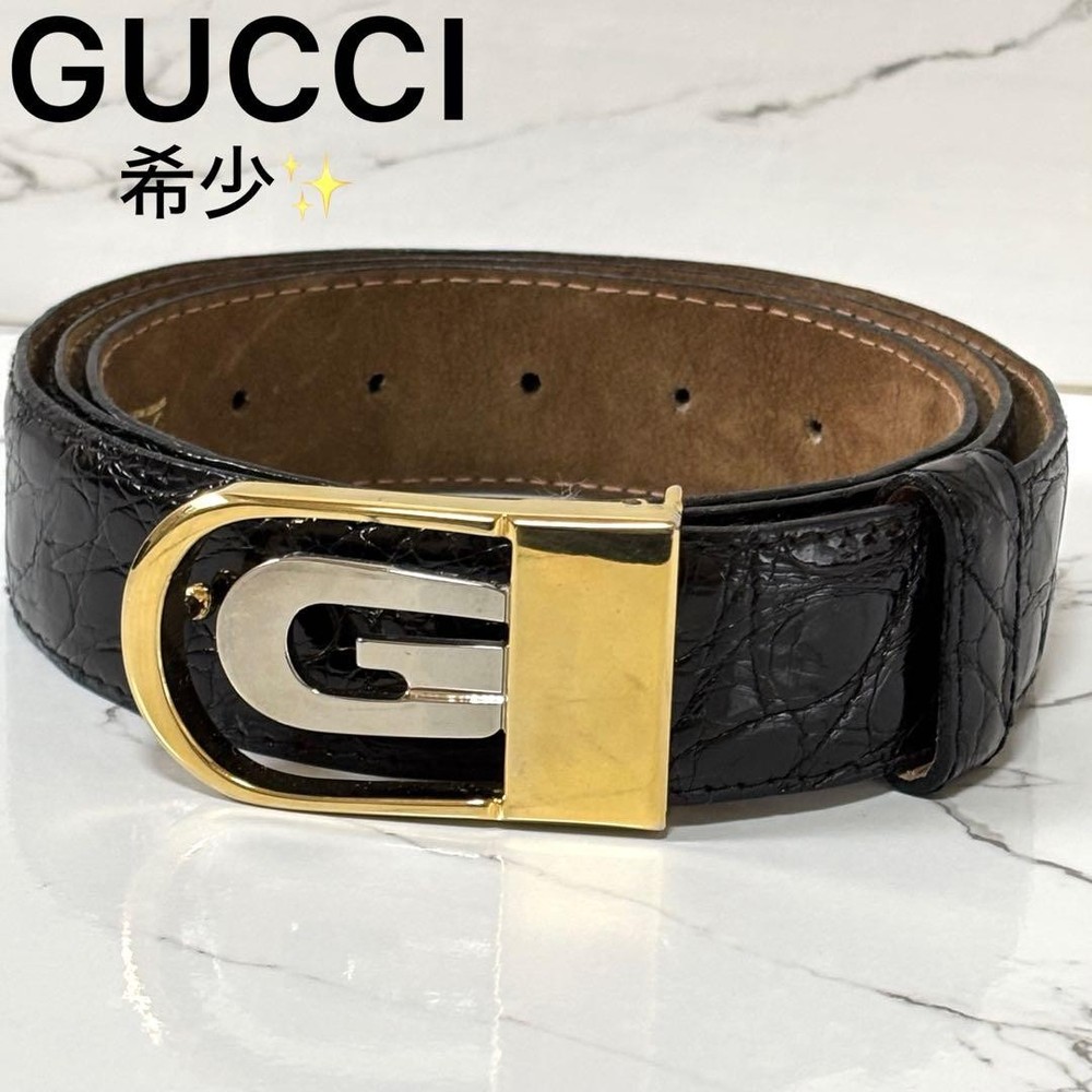 GUCCI G buckle belt in black leather with gold or silver hardware for men pre-owned