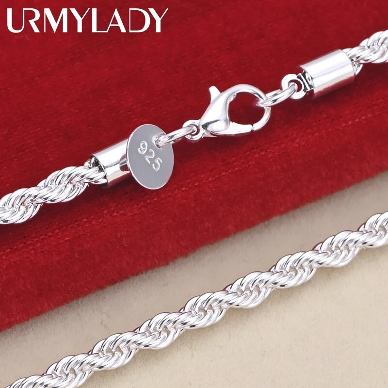4mm Solid Silver Italian Rope Chain Necklace Diamond Cut Style