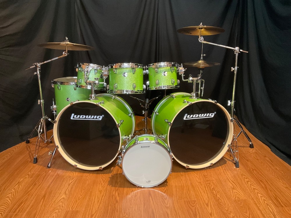 Ludwig Element Evolution 7-Piece Double Bass Drum Set w. Cymbals-Mint Sparkle-image