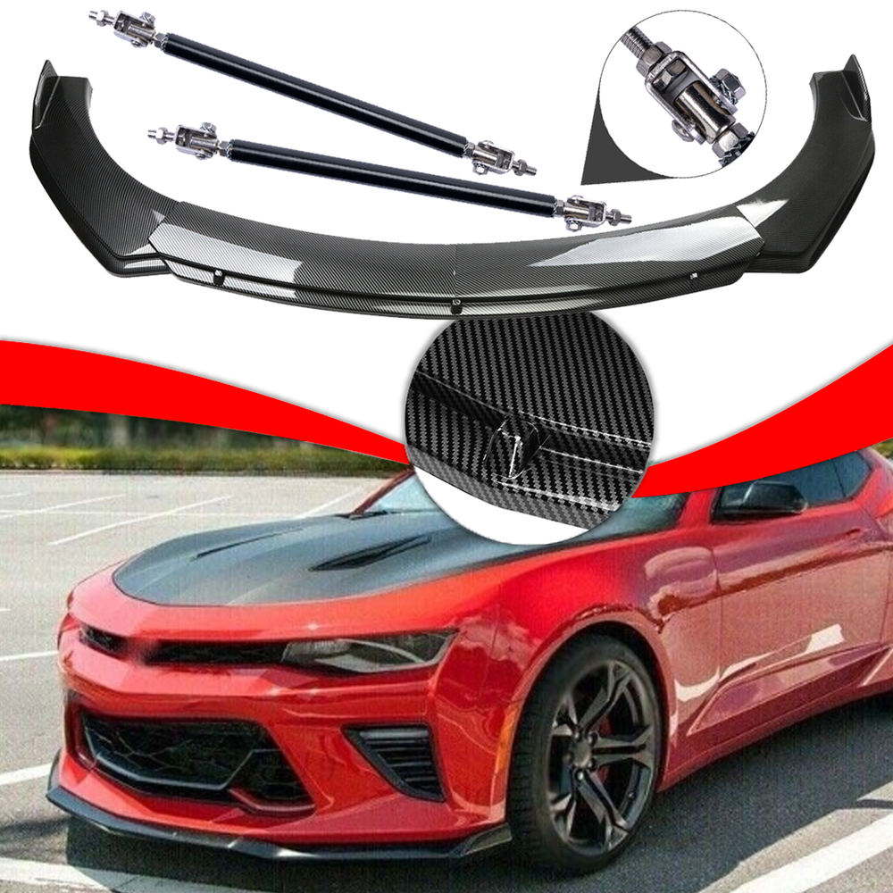 Chevy Camaro Carbon Fiber Front Bumper Lip Spoiler with Strut Rods