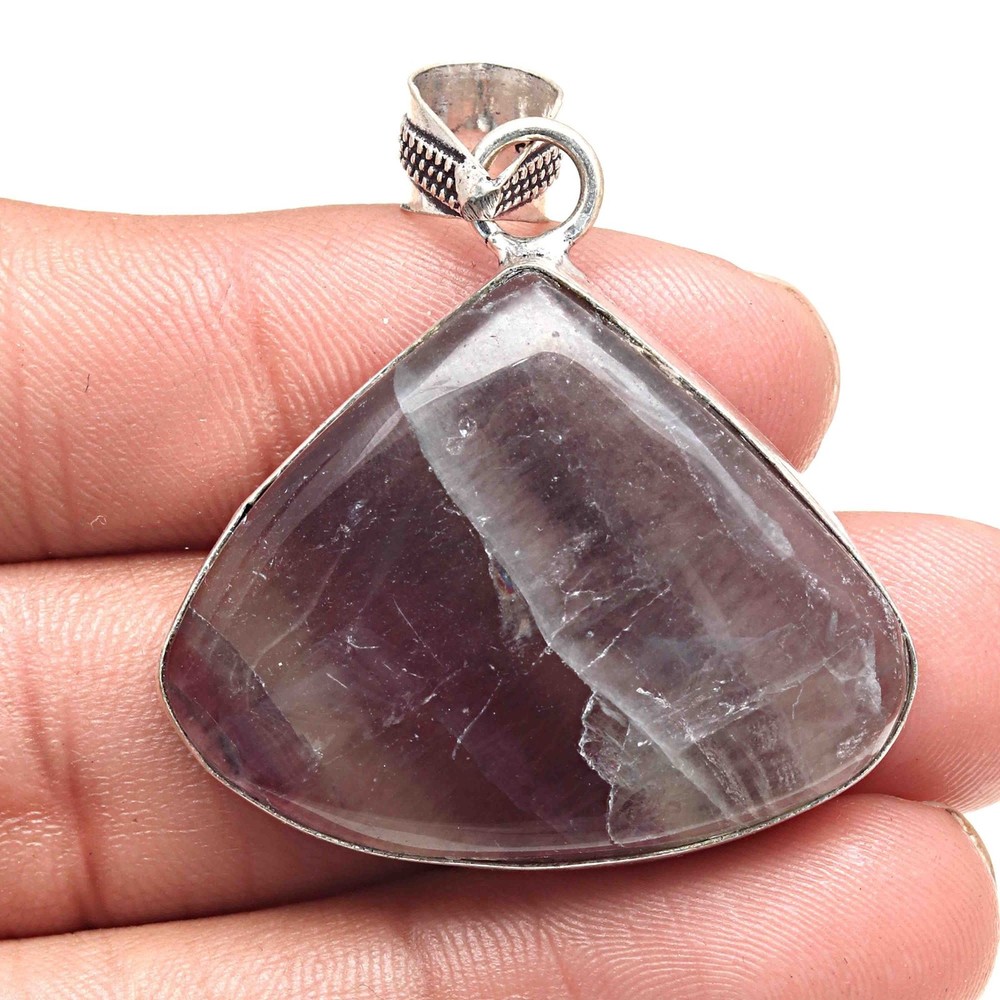 Fluorite Gemstone Pendant Silver Jewelry Valentine Gift 1.75 Inch