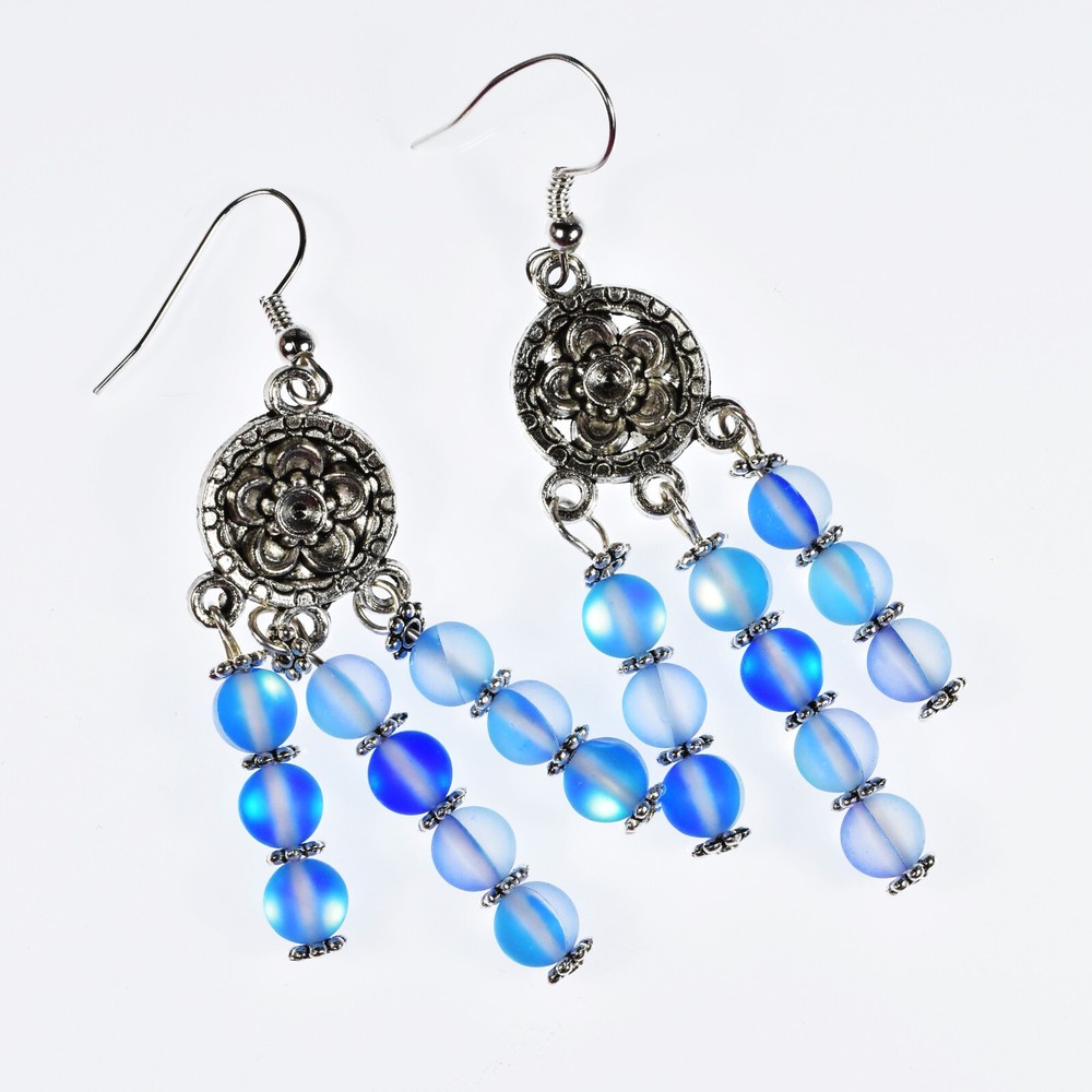 Earrings Blue Mystic Aura Beads on small Chandeliers CLEARANCE  SALE-image