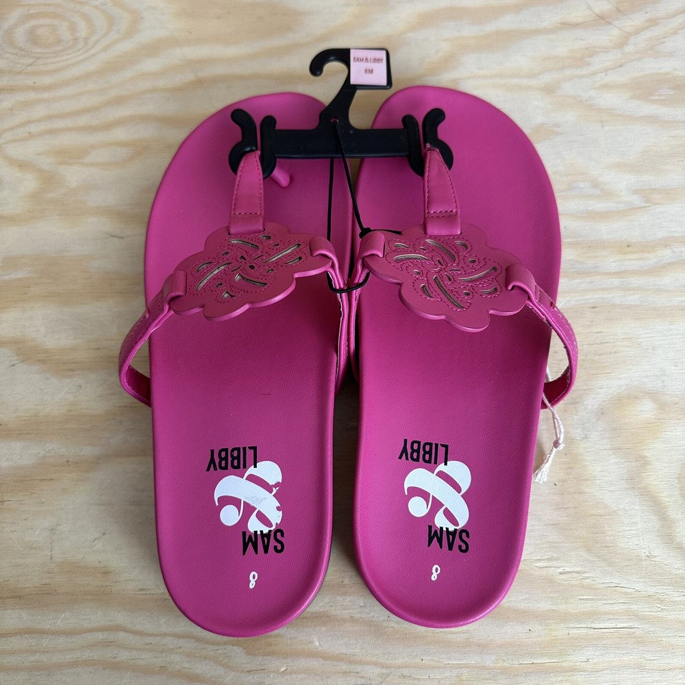 Sam Libby Alexandra Pink Thong Flip Flops Women Size 8 Cushioned Walk Comfort