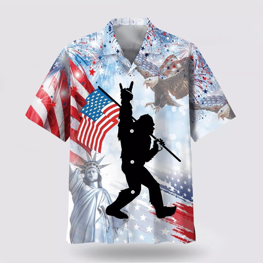 Bigfoot Happy 4th July Hawaiian Shirt   Gift For Men And WomenTshirt new