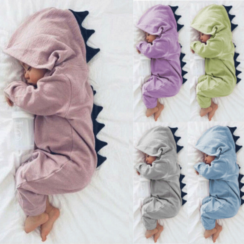 Baby Kids Newborn Hooded Jumpsuit Dinosaur Cute Bodysuit Romper Boy Girl Clothes