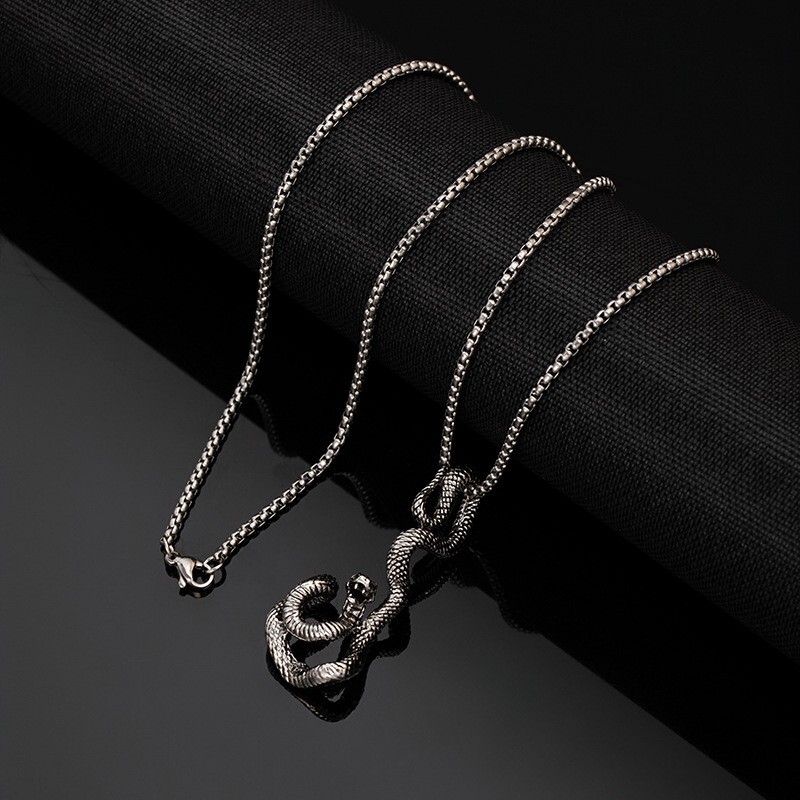 Wrapped snake necklace, men's retro cool personality punk titanium steel chain