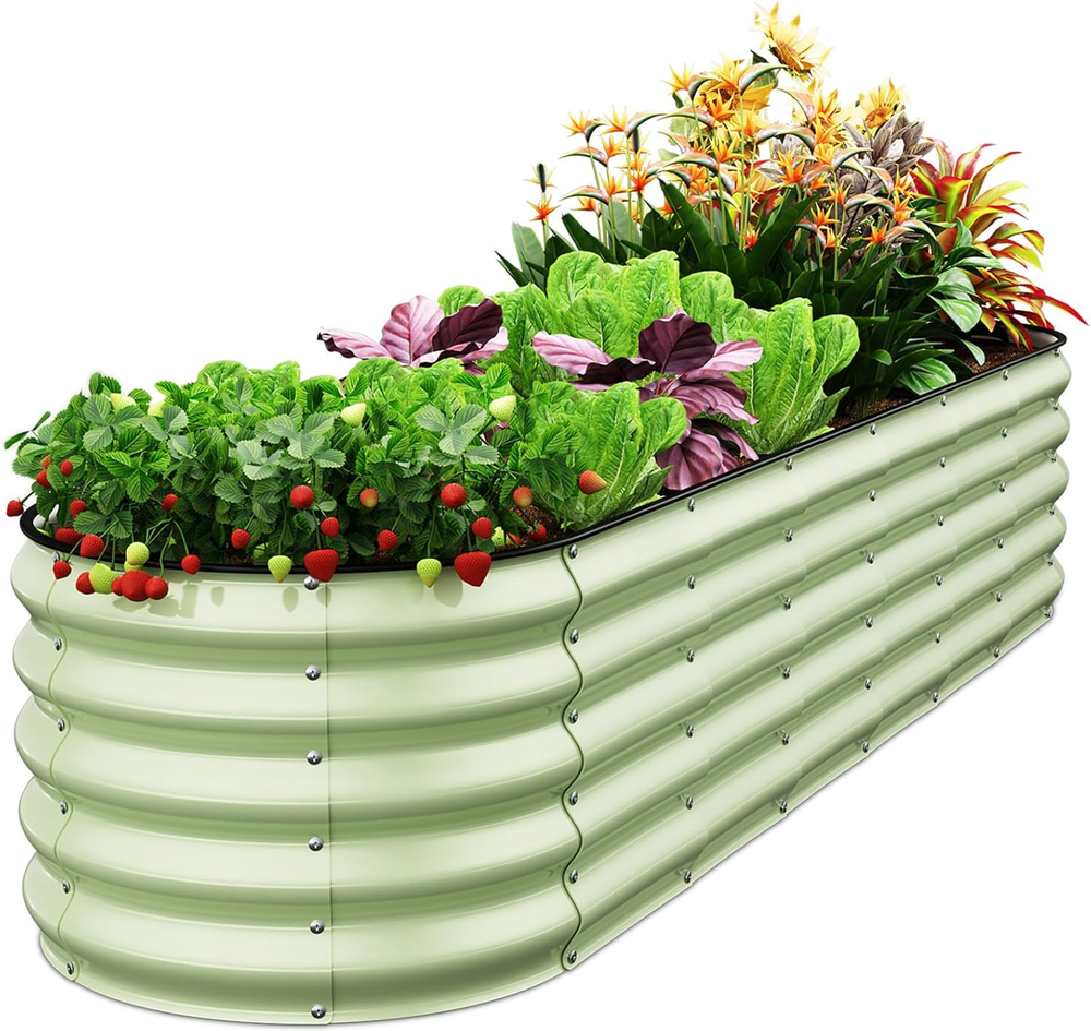 Oval 8X2X1.5 FT Galvanized Raised Garden Bed Kit, 7 in 1 Large Metal Planter Box